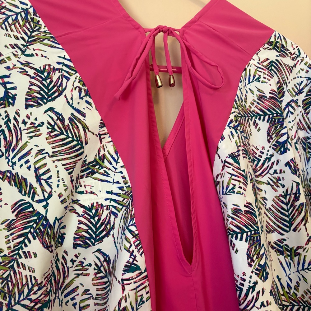 Coolibar NWT Pink Trim and White Patterned Kimono Dress - Picture 7 of 10